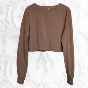 Long Sleeved Cropped T-Shirt In Brown